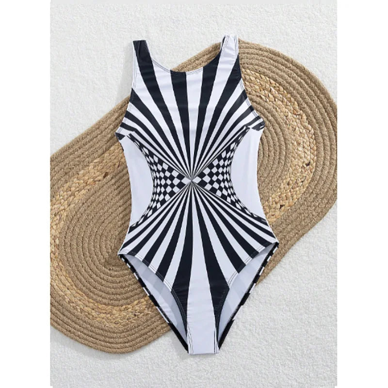 2025 New Sexy Strile One-Piece Stylish Swimsuit For Women O Neck Quick Dry Detachable Pads Brazilian Swimming Suit Bikini Set