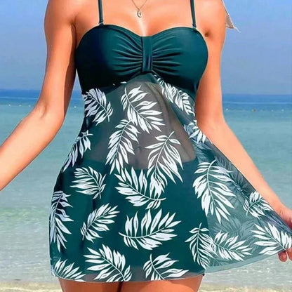 Summer Short Dress Split Swimsuit Women'S Sexy Fashion High Waist Swimsuit Thickened Mesh Print Swimming Beach Wear
