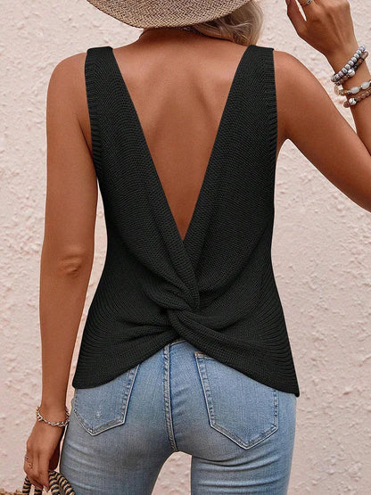 Large Back Cut And Twisted Knitted Sweater Casual Sleeveless Top For Women'S Summer Sweater For Women'S Clothing