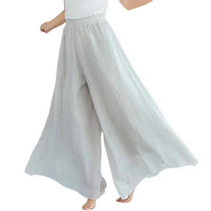 2024 Sen Women'S Artistic Plus Size Cotton Linen Pants Skirt Elastic Waist Solid Color Ethnic Style Wide Leg Pants Skirt
