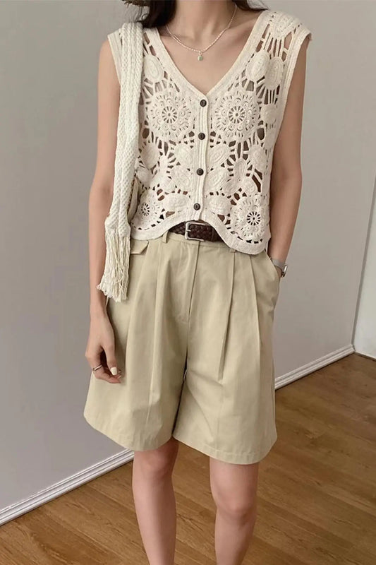 Sheer Crochet Top Embroidery Lace Blouse Cardigan Sleeveless Open-Knit Crop Tops For Women Spring Summer Boho Vacation Outfit