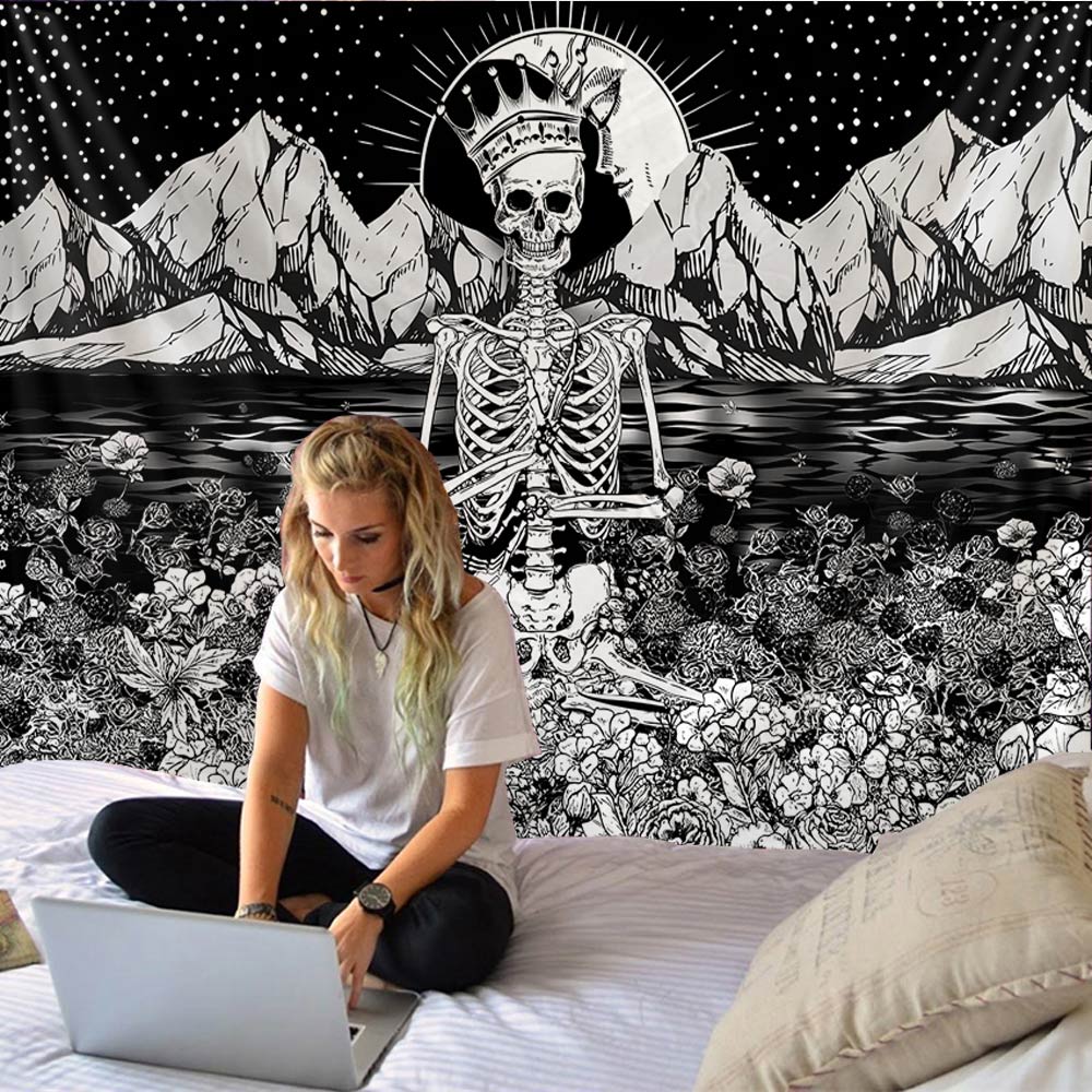 Simple Skull Printing Big Wall Mounted Cheap Hippie Wall Hanging Bohemian Wall Tapestry Mandala Wall Art Decoration
