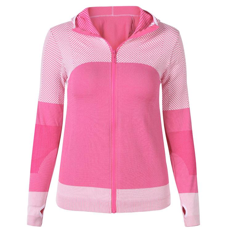Splice Color Gym Workout Jackets Women Quick Dry Yoga Seamless Sport Fitness Coat Outwear Zipper Training Running Jacket Women'S