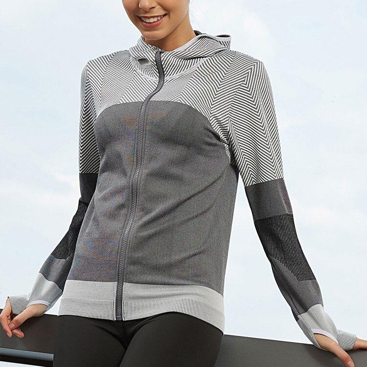 Splice Color Gym Workout Jackets Women Quick Dry Yoga Seamless Sport Fitness Coat Outwear Zipper Training Running Jacket Women'S