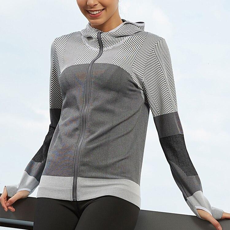 Splice Color Gym Workout Jackets Women Quick Dry Yoga Seamless Sport Fitness Coat Outwear Zipper Training Running Jacket Women'S