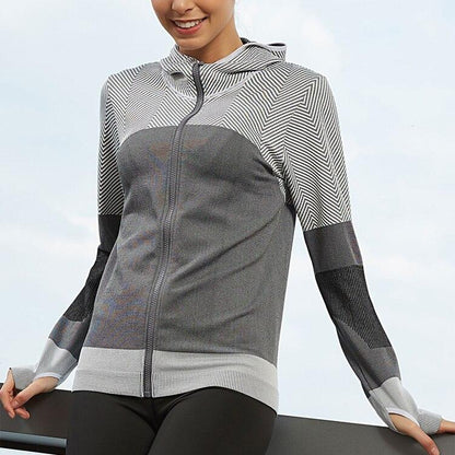 Splice Color Gym Workout Jackets Women Quick Dry Yoga Seamless Sport Fitness Coat Outwear Zipper Training Running Jacket Women'S