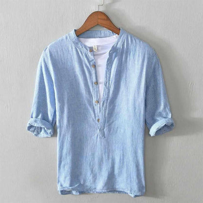 Sky Madrid 3/4 Linen Striped Shirt