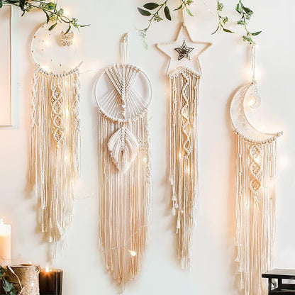 Star Moon Sun Dream Catcher Boho Home Wall Decor Girls Kids Nursery Garden Decoration Outdoor Gifts With Light