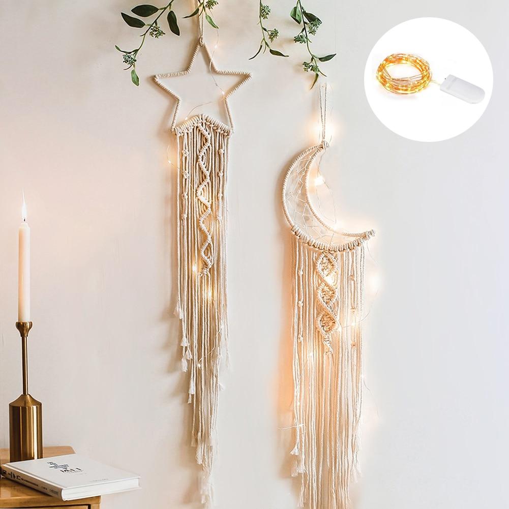 Star Moon Sun Dream Catcher Boho Home Wall Decor Girls Kids Nursery Garden Decoration Outdoor Gifts With Light