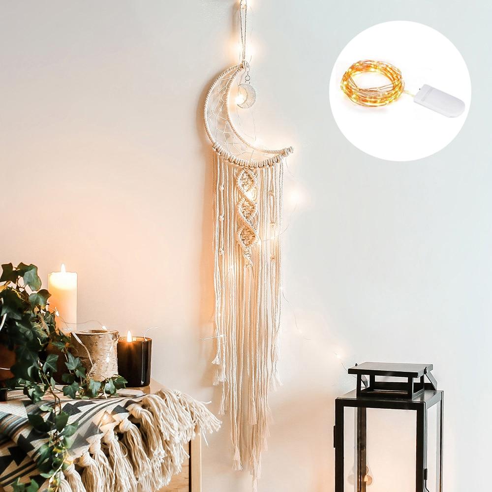 Star Moon Sun Dream Catcher Boho Home Wall Decor Girls Kids Nursery Garden Decoration Outdoor Gifts With Light