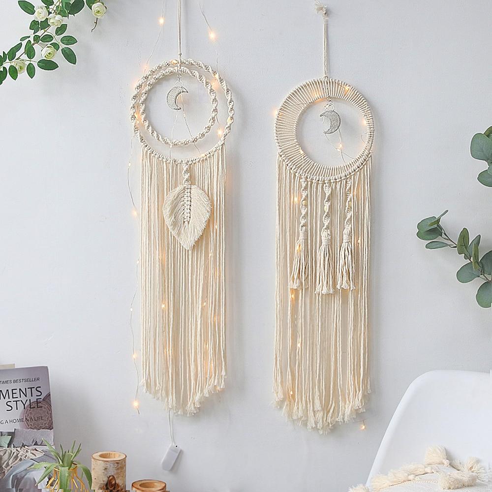 Star Moon Sun Dream Catcher Boho Home Wall Decor Girls Kids Nursery Garden Decoration Outdoor Gifts With Light