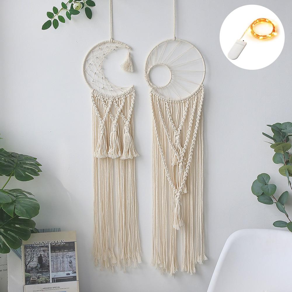 Star Moon Sun Dream Catcher Boho Home Wall Decor Girls Kids Nursery Garden Decoration Outdoor Gifts With Light