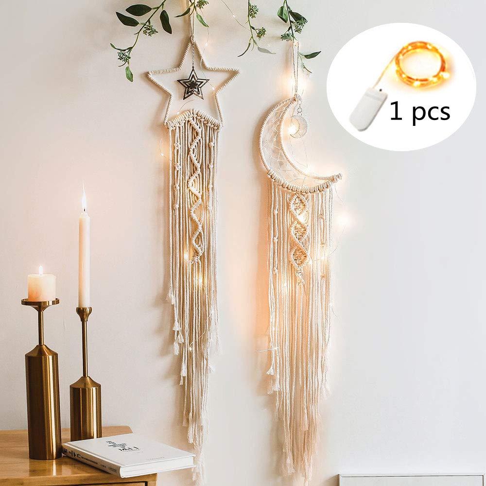 Star Moon Sun Dream Catcher Boho Home Wall Decor Girls Kids Nursery Garden Decoration Outdoor Gifts With Light