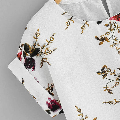 Summer Fashion Floral Print Blouse Pullover Ladies O-Neck Tee Tops Female Women'S Short Sleeve Shirt Blusas Femininas Clothing