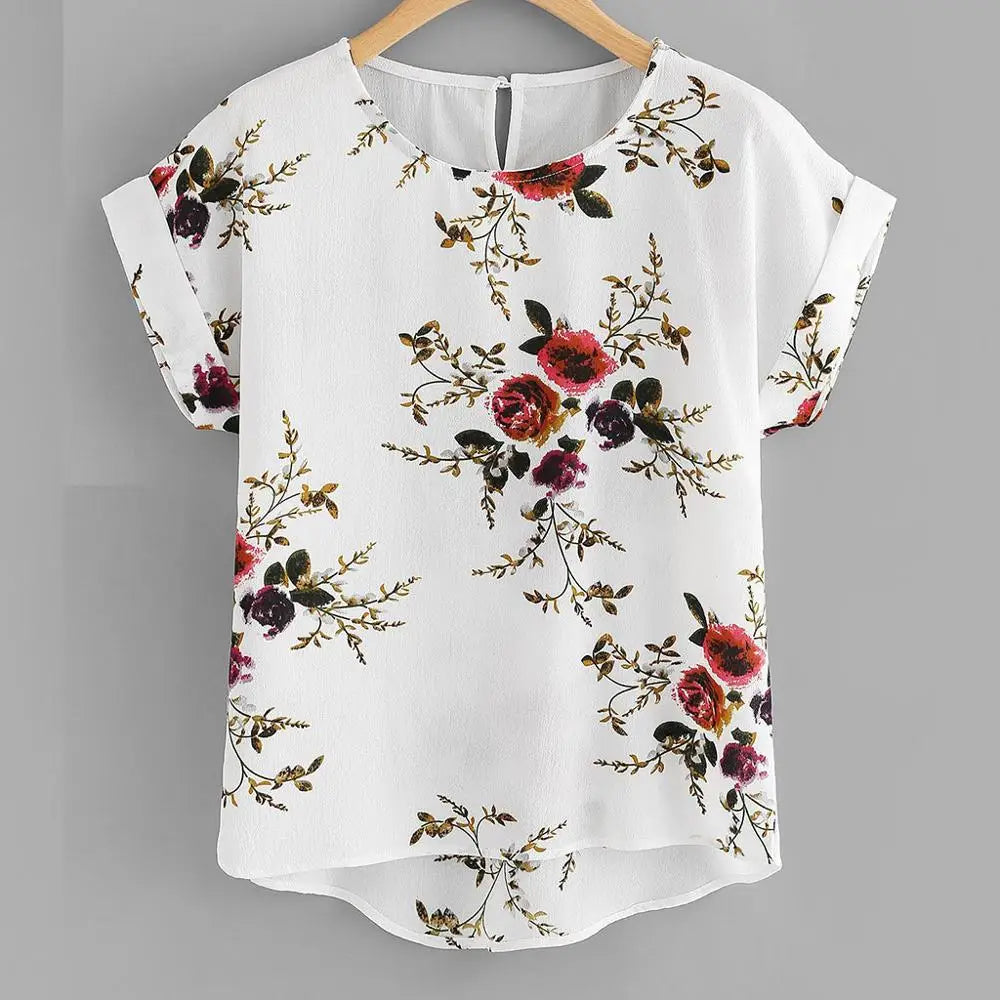 Summer Fashion Floral Print Blouse Pullover Ladies O-Neck Tee Tops Female Women'S Short Sleeve Shirt Blusas Femininas Clothing