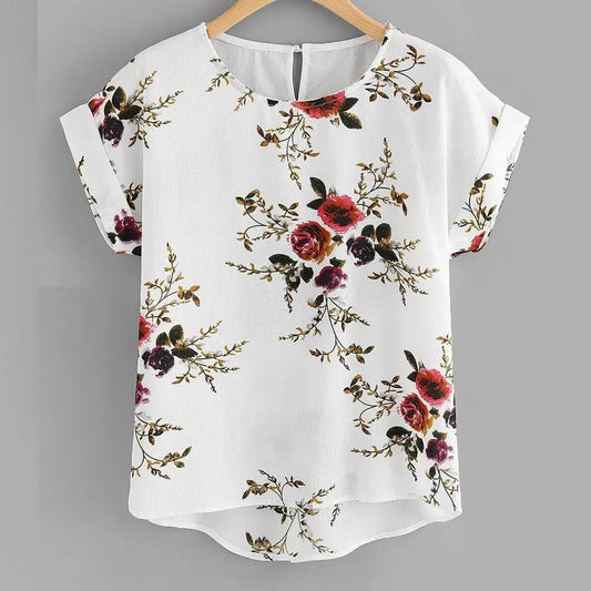 Summer Fashion Floral Print Blouse Pullover Ladies O-Neck Tee Tops Female Women'S Short Sleeve Shirt Blusas Femininas Clothing