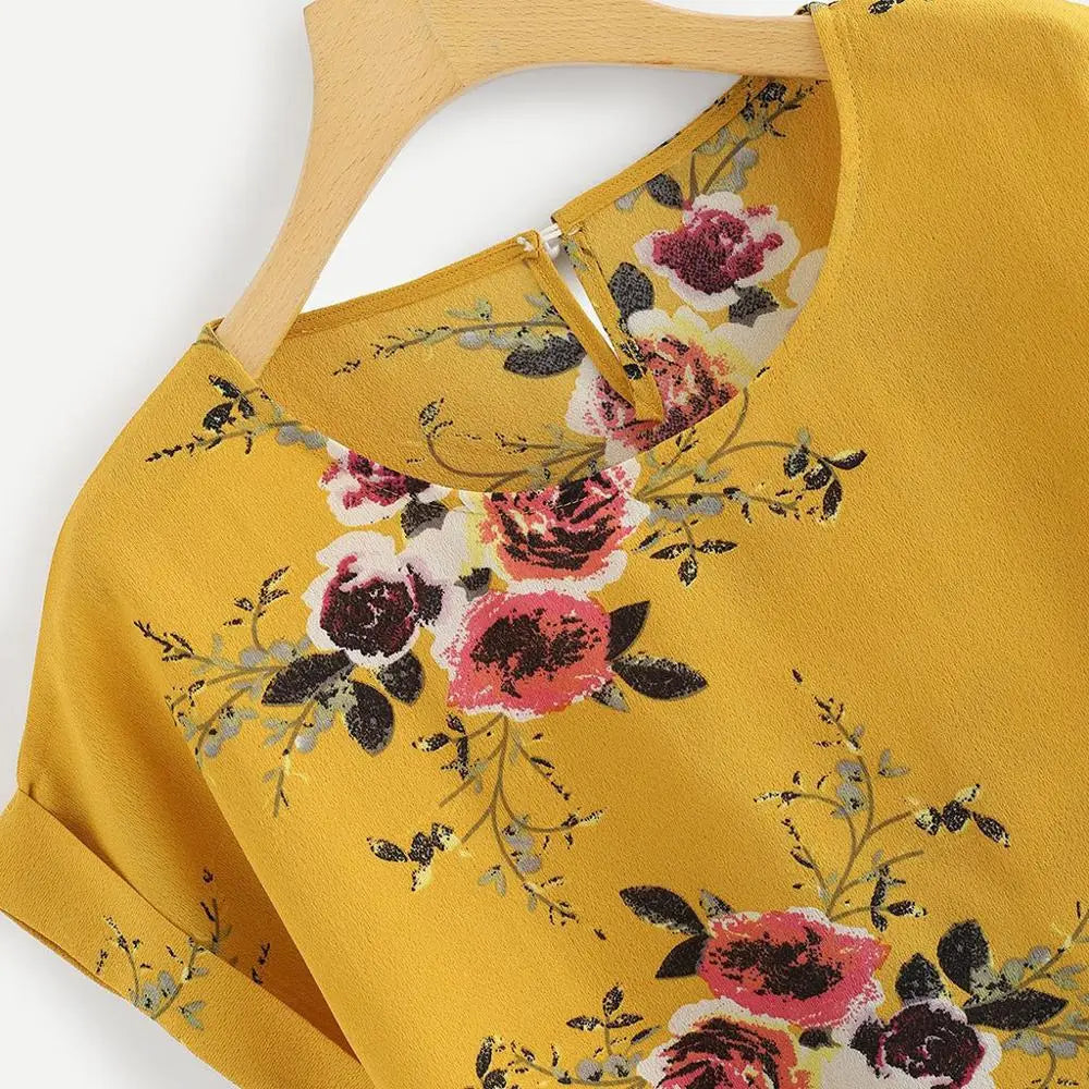 Summer Fashion Floral Print Blouse Pullover Ladies O-Neck Tee Tops Female Women'S Short Sleeve Shirt Blusas Femininas Clothing