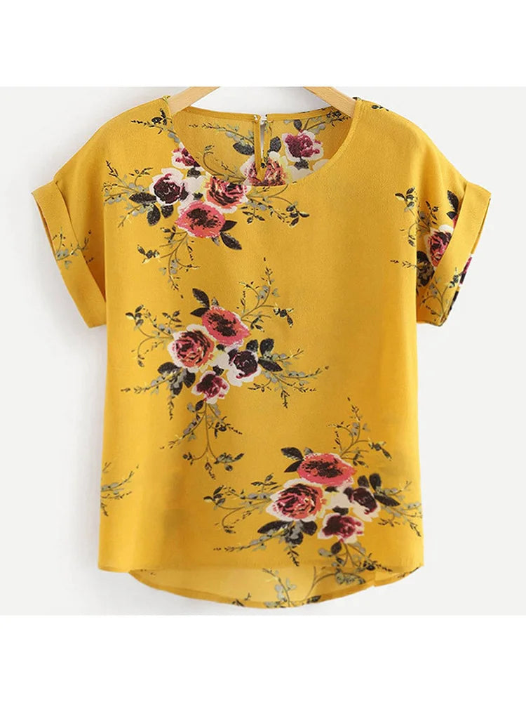 Summer Fashion Floral Print Blouse Pullover Ladies O-Neck Tee Tops Female Women'S Short Sleeve Shirt Blusas Femininas Clothing