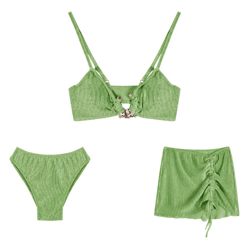 Summer Swimsuit Women'S Sexy Bikini Set Holiday Style Sexy Split Swimsuit Cover Skirt Beach Women'S Sexy Three Piece Set