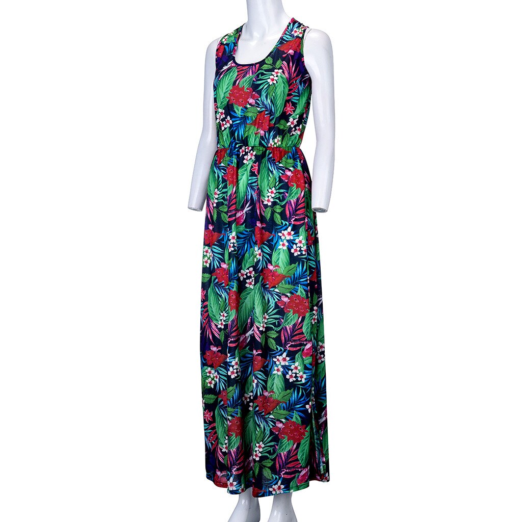 Summer Women Fashion Sexy Causal Elegant Sleeveless Floral Hollow-Out Back Maxi Dress