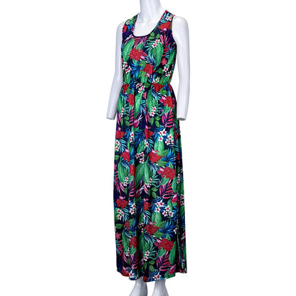 Summer Women Fashion Sexy Causal Elegant Sleeveless Floral Hollow-Out Back Maxi Dress
