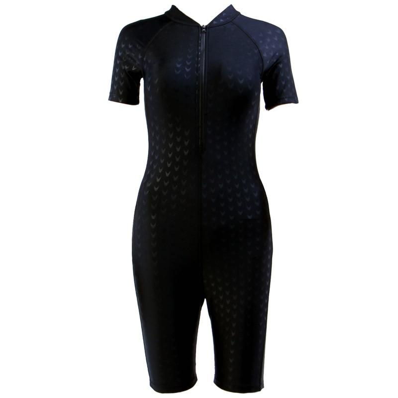 Swimsuit Women'S Siamese Sports Short Sleeve Shorts Large Size Swimwear Push Up Bra Beach One Piece Swimsuit Zipper Surf Suit