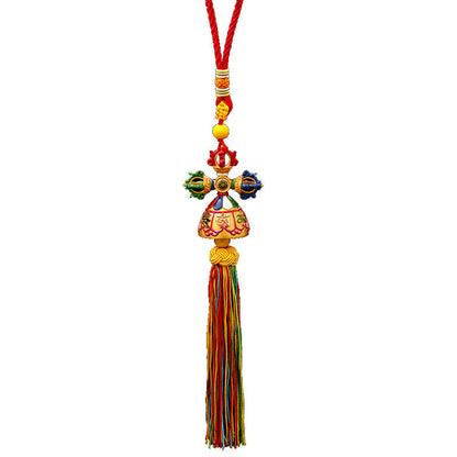 Tibetan Ping'An  Hung With Tantric Ten Phases Free Spinning Drum, Vajra Pestle Car Pendant Room Decor Pendant