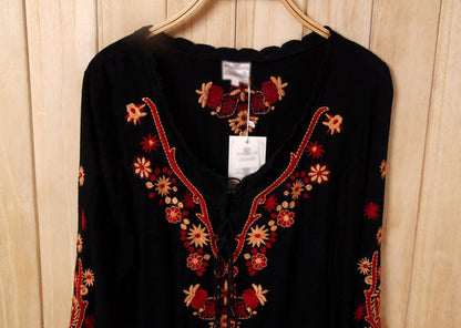 New National Style Embroidered Trumpet Sleeve Short Skirt Cotton Linen Dress