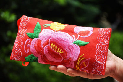 Long Double Sided Embroidered Wallet, Wrist Bag, Handheld Bag, Women'S Bag, Ethnic Style Cotton And Hemp Fabric Art Bag