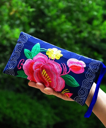 Long Double Sided Embroidered Wallet, Wrist Bag, Handheld Bag, Women'S Bag, Ethnic Style Cotton And Hemp Fabric Art Bag