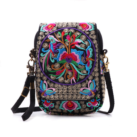 Colorful Cloud Emblem Embroidery Zero Wallet Large Screen Mobile Phone Bag Women'S Crossbody Bag Small Handbag Mini Embroidery Retro Bag