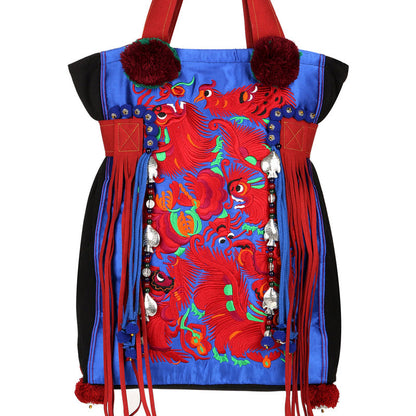 Original Ethnic Style Large Capacity Travel Tibetan Style Literature And Art Retro Embroidery One Shoulder Canvas Bag Women'S Bag