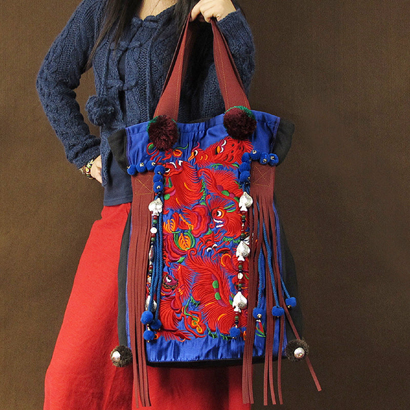 Original Ethnic Style Large Capacity Travel Tibetan Style Literature And Art Retro Embroidery One Shoulder Canvas Bag Women'S Bag