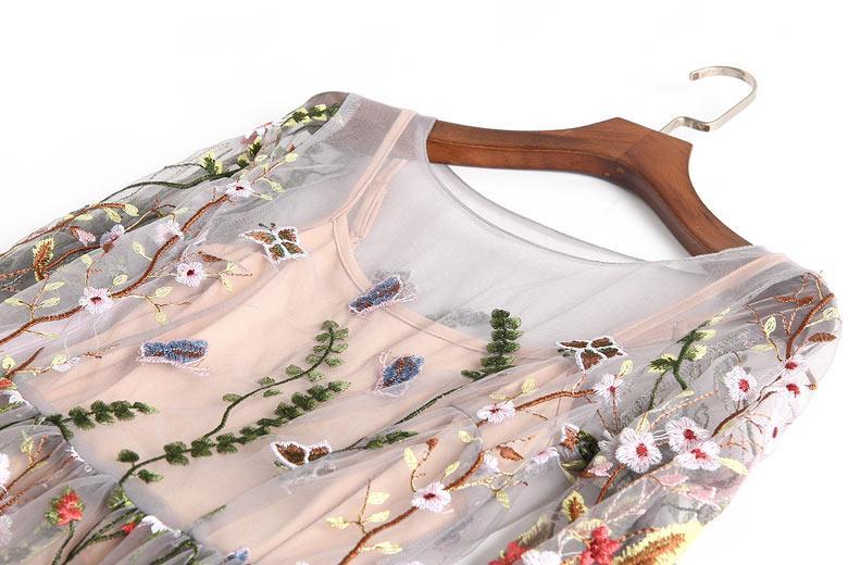 Seaside Holiday Beach Vintage Embroidered Mesh Dress