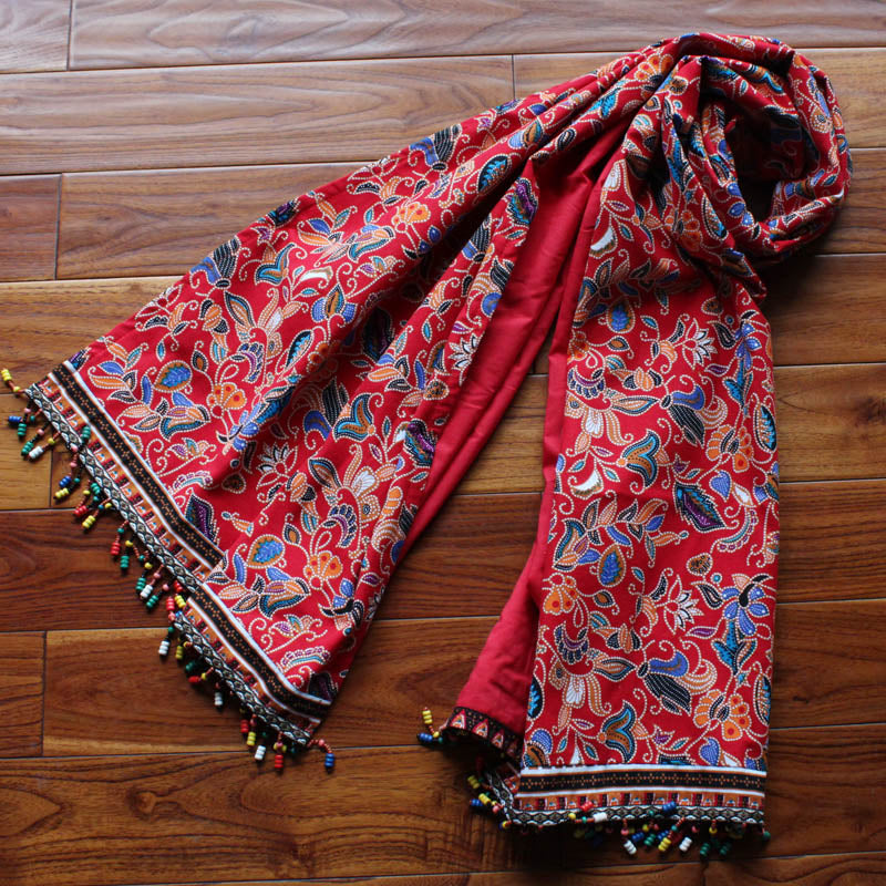 Tibetan Nationality Style Shawl Women'S Spring And Summer Sunscreen Anti Uv Travel Cloak Beaded Tassel