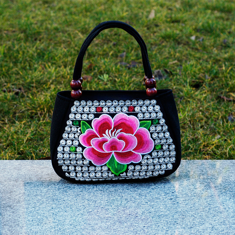 Ethnic Women'S Bag Embroidered Hand-Held Canvas Bag Shopping Hand-Held Coin Purse Mini Bag.
