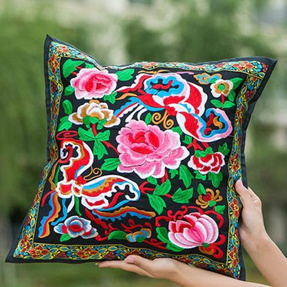 Ethnic Style Flower Embroidered Pillow Cover Cushion Cover