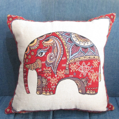 Double Side Embroidered Elephant Cotton Linen Pillowcase Sofa Back, Bedside Cushion Cover