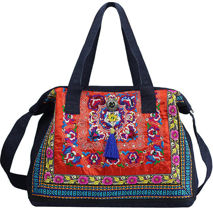 National Style Embroidery National Tide Literature Retro Shoulder Portable Messenger Bag Large Capacity Travel Cowboy Bag