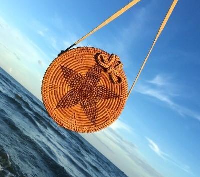 Handmade Rattan Woven Bag Round Retro Beach Handbag