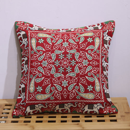 Double Side Embroidered Elephant Cotton Linen Pillowcase Sofa Back, Bedside Cushion Cover