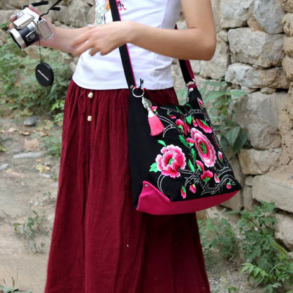 Clearance Single Shoulder Oblique Span Ethnic Minority Characteristics Canvas Embroidery Bag