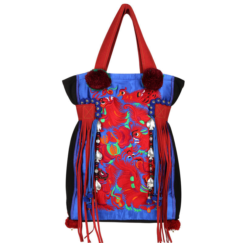 Original Ethnic Style Large Capacity Travel Tibetan Style Literature And Art Retro Embroidery One Shoulder Canvas Bag Women'S Bag