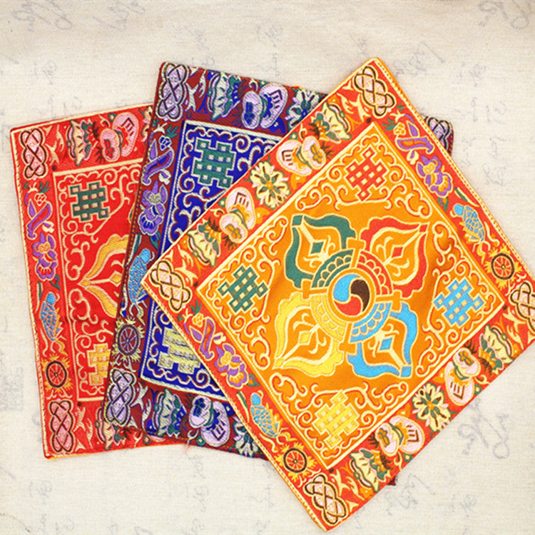 Tibetan Style Cloth Mat Embroidered With Eight Auspicious Crosses, Diamond Pestle, Bell Pestle, Tablecloth