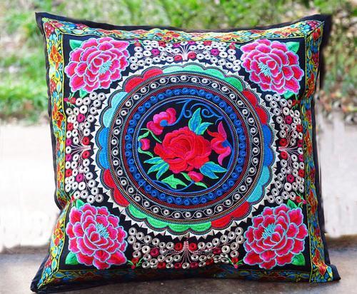 Ethnic Style Flower Embroidered Pillow Cover Cushion Cover