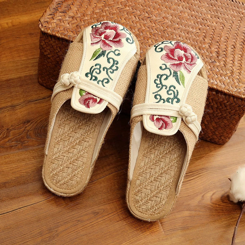 Women'S Old Cloth Shoes Women'S Slippers Linen Comfortable Soft Sole Home Slippers Non Slip Flat Shoes