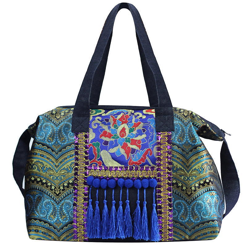Original Ethnic Style, National Fashion, Retro Literature And Art Embroidery Tassel Single Shoulder Messenger Bag, Large Capacity Travel Cowboy Bag