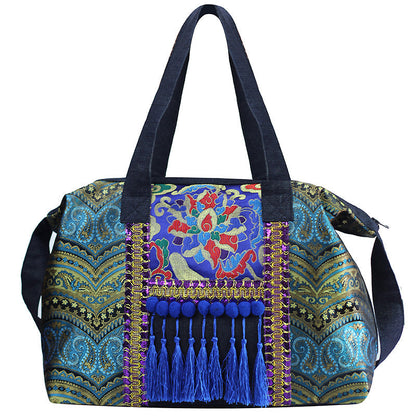 Original Ethnic Style, National Fashion, Retro Literature And Art Embroidery Tassel Single Shoulder Messenger Bag, Large Capacity Travel Cowboy Bag