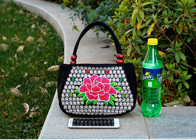Ethnic Women'S Bag Embroidered Hand-Held Canvas Bag Shopping Hand-Held Coin Purse Mini Bag.