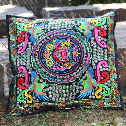 Ethnic Style Flower Embroidered Pillow Cover Cushion Cover